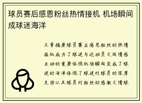 球员赛后感恩粉丝热情接机 机场瞬间成球迷海洋 球员赛后感恩粉丝热情接机 机场瞬间成球迷海洋