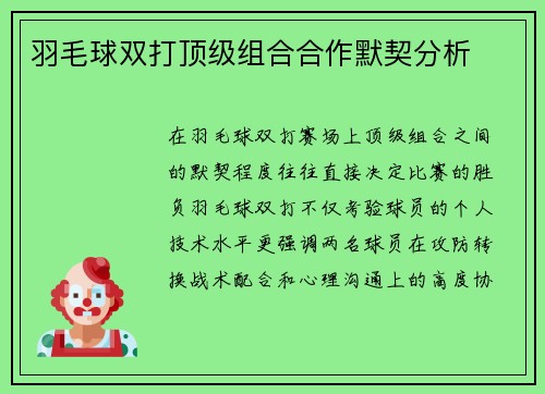 羽毛球双打顶级组合合作默契分析
